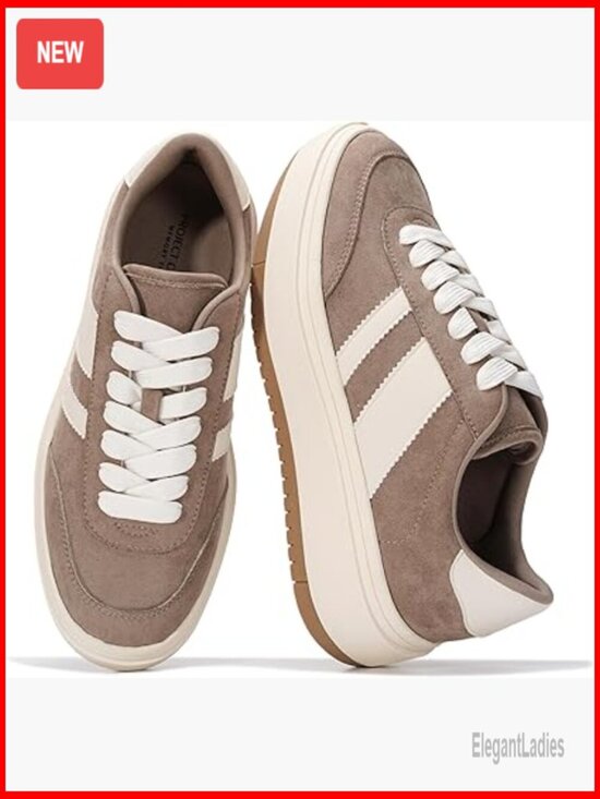 Shoes - Women's Platform Sneakers with Memory Foam Insole Non-Slip Fashion Footwear